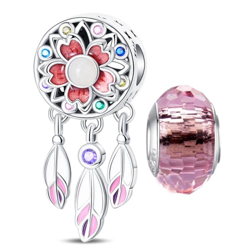 LNQOBU 925 Sterling Silver Charms for Bracelets Dangle Pendant fit Pandora Bracelets or Necklaces Jewelry Woman Gift Beads Charm (With one Spacer Beads) - style: Dreamcatcher Sakura Beads