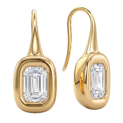 14K Gold & Silver Plated Trendy Bezel Set Cubic Zirconia Drop Earrings Minimalist Teardrop Hook Earrings for Women Diamond Crystal Charm Statement Teardrop Earrings Jewelry Gifts - color: Gold-Rectangular zircon
