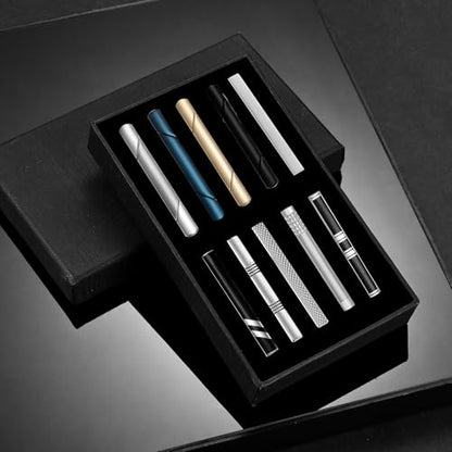 wynameleri Tie Pins for Men Silver Black 3 Pcs 10 PCS Short Tie Clip Set 2.3, 2.4 Inch Business Shirt Necktie Pinch for Men - color: B0310015