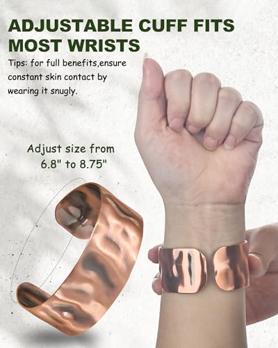 MagEnergy Copper Bracelet for Men Women, 100% Solid Copper Bracelets, Pure, Raw Handmade Hammered Copper Cuff Bangles Bracelet - color: Copper Hammered 7inch
