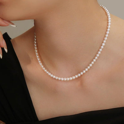 White Genuine Freshwater Cultured Pearl Necklace For Women And Men | Full Sizes from 3mm to 14mm Freshwater Pearls, AAA Grade & Above, A Love Gift Choice For Anniversaries And Birthdays - size: 5-6mm 16in