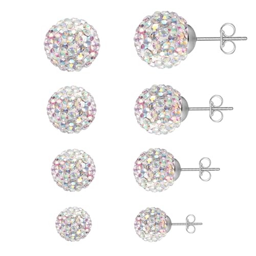 AOEDEJ Silver Ball Earrings Disco Ball Earrings for Women Crystal Earrings Studs Silver Crystal Earrings Cubic Zirconia Crystal Ball Earrings - color: Silver AB White