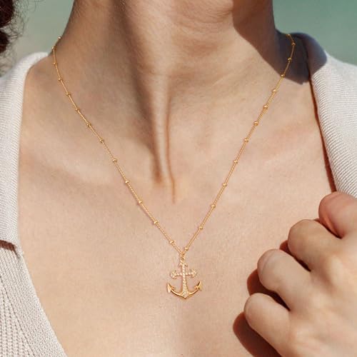 MTMY Gold Starfish Necklace 14K Gold Plated Shell Conch Ocean Pendant Necklace for Women Beach Summer Jewelry - style: CZ anchor