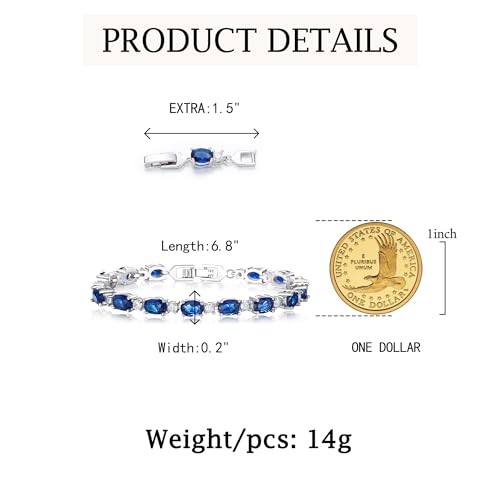 Crysdue Wedding Bridal Bracelets for Brides, Cubic Zirconia Tennis Birthstone Jewelry Gift for Women Prom - style: A_Sapphire, 6.8-8.2"