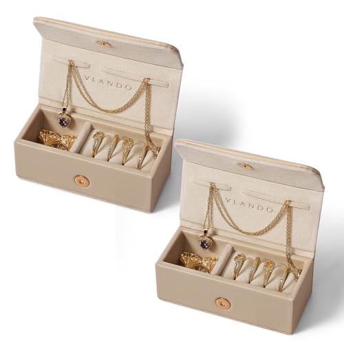 VLANDO Small Travel Jewelry Case, Gifts for Women Mother,Tangle-Free Jewelry Organizer for Rings Earrings Necklaces, Vegan Leather, Magnetic Closure, Gift Ready-Toffee*2 Pack - color: Toffee * 2 Pack