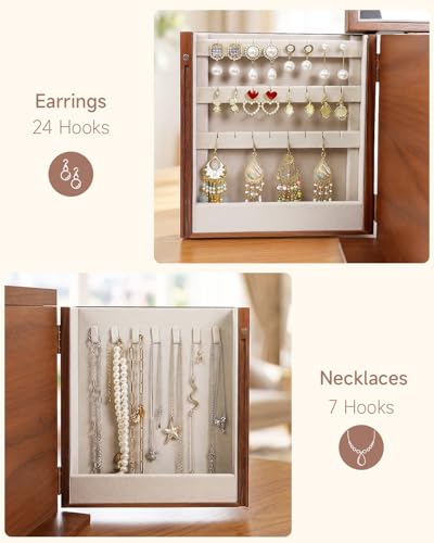 Black Walnut Wooden Jewelry Box Wood Jewelry Organizer with 2 Side Doors Mirror Lockable Classical Style for Watch Necklace Ring Earring Storage, Ideal Gift for Women-5 Layer - style: 5 Layer (Full Lock)