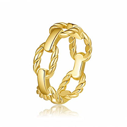 YeGieonr Gold Rings for Women Non tarnish Stainless Steel Womens Rings Dainty 18K Gold Plated Rings - color: Chain, size: 9