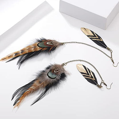 RUOFFETA Long Feather Earrings for Women, Boho Bohemian Earrings Multicolor Tassel Handmade Feather Earrings for Women Dangling - style: Style K