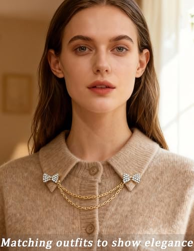 Vintage Sweater Shawl Chain Clips Antique Cardigan Collar Shirt Dress Brooch Clips with Chain Rose Bowknot Flower Leaf Pearl Cloak Lapel Pin Accessories For Women Men 6Pcs