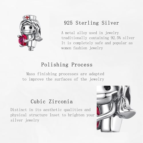 Charms Beads 925 Sterling Silver Animal Heart Flower Friend Dangle Pendant with 5A Cubic fits for Charms Bracelets for Woman Valentine's Day Mother's Day Christmas Graduation Birthday Gift - style: J07-Red Heart's White Angel Nurses