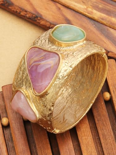 Gold Cuff Bracelet for Women Chunky Bracelet Statement Bracelet | Chunky Bangle Bracelets for Women Silver Beaded Open Bangle Stackable Stretch Bead Bracelet Boho Jewelry Gift for Wife Couple - style: Colorful Stone Bracelets