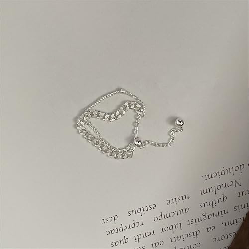 925 Sterling Silver Adjustable Link Chain Rings for Women Daughter | Dainty 14k Gold Plated Evil Eye/Cross/Flower Ring Sparkly Twist Rope with Bead Dangle Stackable Ring Jewelry Birthday Gifts - color: Style 3-Silver