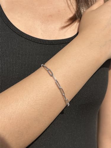 WangGao Stainless Steel Paperclip Link Chain Bracelet for Women Popular Minimalist Jewelry - color: Silver
