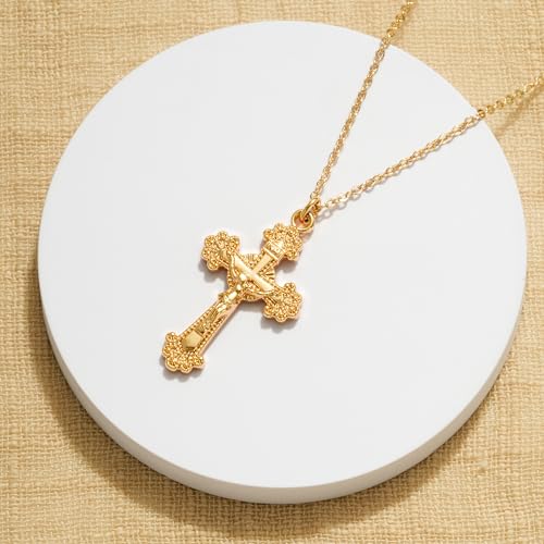 Fettero Cross Necklace for Women Faith Pendant 14K Plated Dainty Chain Necklaes Minimalist Simple Tiny God Lords Prayer Religious Jewelry - style: Crucifix Cross