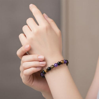 Tiger Eye Bracelet Natural Stone Beaded Bracelet for Men and Women, Stretchy Healing Crystal Jewelry for Daily Wear - color: Multicolor