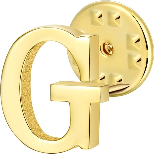 Initial Lapel Pin for Men Women, Brooch Pins for Men Suits, Metal Button Pins in 18K Gold and Silver Tone. - color: Gold-G