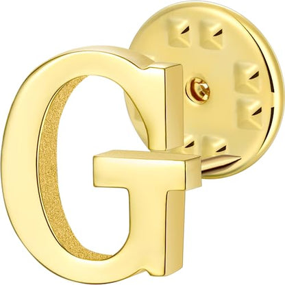 Initial Lapel Pin for Men Women, Brooch Pins for Men Suits, Metal Button Pins in 18K Gold and Silver Tone. - color: Gold-G