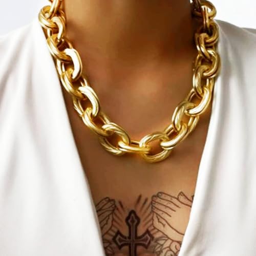 JAKAWIN Chunky Gold Choker Necklace Cuban Link Large Chain Necklaces for Women