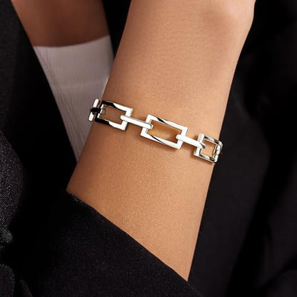 Gelbesty Infinity Love Knot Dainty Gold Bangle Bracelets for Women, 14K Gold Plated Adjustable 925 Silver Bracelet, Trendy Jewelry Gifts for Valentine's Day - color: Gold_Square