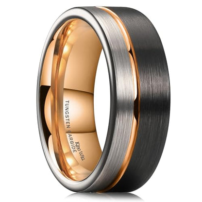 King Will Mens Tungsten Carbide Wedding Band with Groove Design | 6/7/8mm Width, Grooved, Comfort Fit, Everyday Wear - color: 8mm