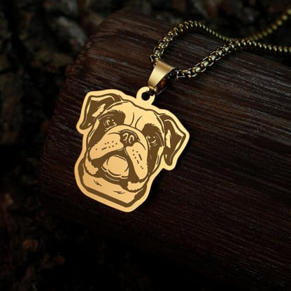 Husky Pendant Necklace Stainless Steel Husky Dog Puppy Necklace Gold Sliver Cute Dog Necklaces for Women Men Pet Animals Lover - color: Bulldog Gold