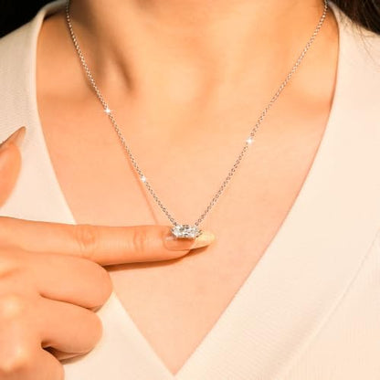 2CT Marquise Moissanite Pendant Necklace for Women | 6x12mm D Color Marquise Cut Moissanite, 14K Gold Plated Dainty Pendant Luxury for Wife Mom Birthday Gifts - color: Silver
