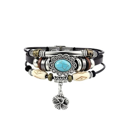 INENIMARTJ Western Turquoise Leather Wrap Bracelets for Men Women Boho Multilayer Turquoise Cuff Wrap Bracelet Western Bracelet Jewelry for Men and Woman - color: 20coffee