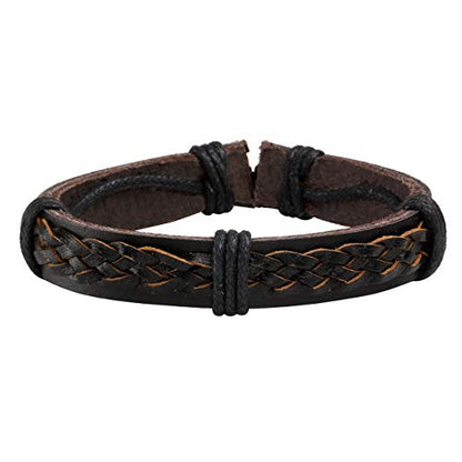6-12PCS Braided Faux Leather Bracelet Punk Cuff Wrap Bracelets for Men Women Adjustable - color: D:6pcs