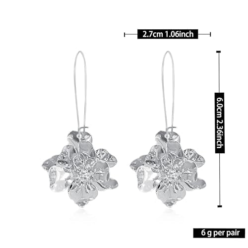 Bohemian Daisy Flower Matte Floral Long Petal Drop Dangle Earrings Layered Tiered for Women Chic Boho Wedding Jewelry - color: Silver