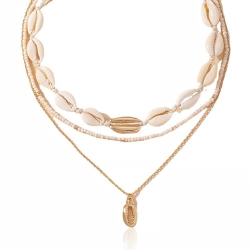 YANCHUN Layered Necklaces for Women Gold Necklace Stack Star Heart Choker Dainty Necklace Love Heart Chain Jewelry Gifts for Women - color: ZA-seashell
