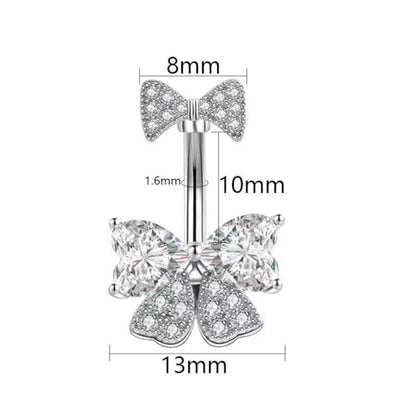 14G Rhinestone Bowknot Belly Button Ring for Women - Stainless Steel CZ Crystal Bow Navel Curved Barbell - Sparkling Body Piercing Jewelry - color: Purple