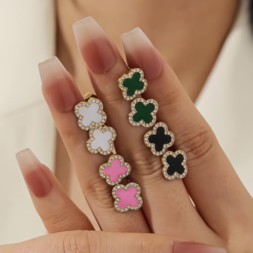 Qitian Clover Bracelet for Women 18K Gold Four Leaf Pink Lucky Link Clover Bracelets, Trendy Bracelets Set Jewelry Gifts for Women - color: I-Pink Set