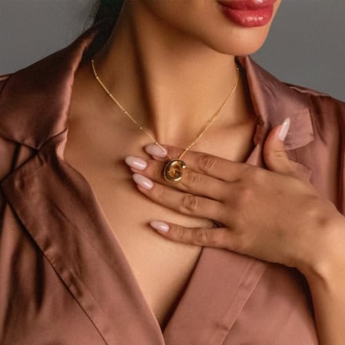 Gold Bubble Initial Necklace for Women Balloon Letter Necklace 18K Gold Plated Dainty Alphabet Pendant Puffy Name Personal Necklace - color: G