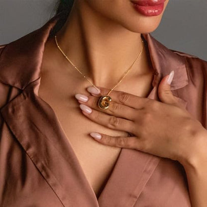 Gold Bubble Initial Necklace for Women Balloon Letter Necklace 18K Gold Plated Dainty Alphabet Pendant Puffy Name Personal Necklace - color: G