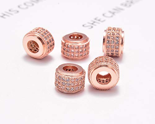 AD Beads Zircon Pave Rhinestones Big Hole Rondelle Spacer Beads 6x7mm 5Pcs Clear on Rose Gold - color: 5 Pcs Clear on Rose Gold 3 Row Rondelle (6x7mm)