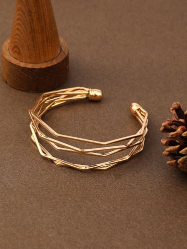 Gold Geometric Open Cuff Bracelets Chunky Punk Bracelets Adjustable Minimalist Fashion Jewelry for Daily Wear, Party,Wedding