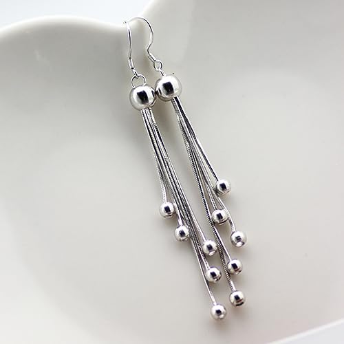 925 Sterling Silver Dangle Earrings with Charms Heart, Water drop, Moon, Star Long Drop Earring for Women Jewelry Gifts Hypoallergenic - color: beads tassel