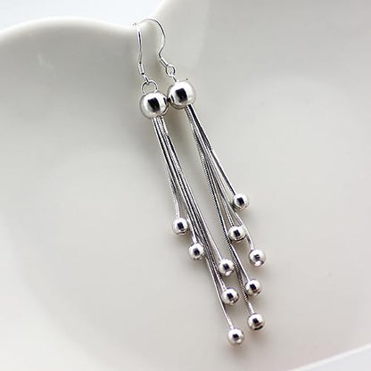 925 Sterling Silver Dangle Earrings with Charms Heart, Water drop, Moon, Star Long Drop Earring for Women Jewelry Gifts Hypoallergenic - color: beads tassel