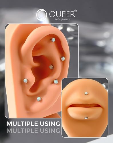 OUFER 2PCS 16G/20G Nose Lip Studs, G23 Solid Titanium Threadless Push in Nose Nostril Lip Labret Medusa Monroe Helix Cartilage Tragus Conch Lobe Piercing Jewelry for Women Men - color: Silver bar, Claw Opal, size: 2pcs, 16g 5mm, 4mm Opal