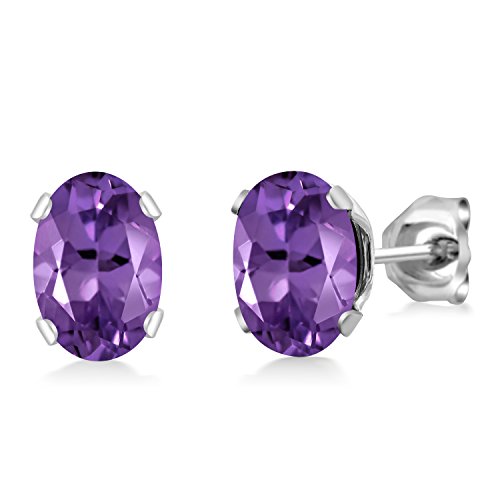 Gem Stone King Oval Gemstone Birthstone Stud Earrings for Women Men | Oval Cut 7X5MM | Fine Jewelry Gifts for Mom Dad Wife Him Her - style: Amethyst, February