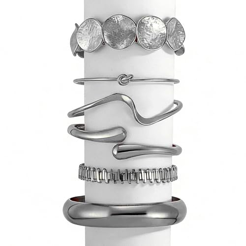 ILGANT Gold Bangle Bracelets for Women Gold Plated Chunky Cuff Bangle Bracelet Stackable Multi Layer Bangles Fashion Jewelry Set - color: Silver Bracelets