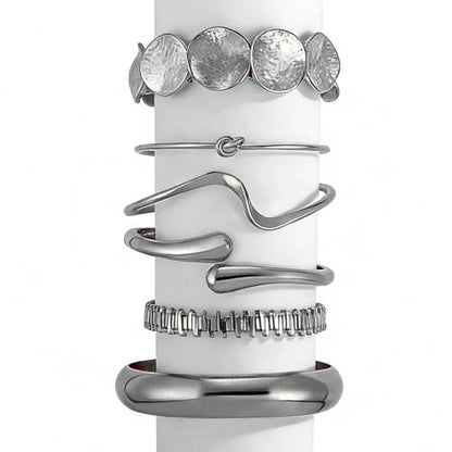 ILGANT Gold Bangle Bracelets for Women Gold Plated Chunky Cuff Bangle Bracelet Stackable Multi Layer Bangles Fashion Jewelry Set - color: Silver Bracelets