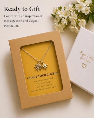 Zealmer Dainty 18K Gold Plated Compass World Map Pendant Necklace Graduation Gift for Friends - color: Set sail