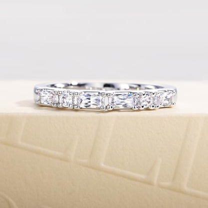 Cubic Zirconia Half Eternity Wedding Band Rings Round/Oval/Cushion Cut 5/6 Stones 5A Grade D Color CZ Stacking Band Engagement Promise Rings for Women - style: Raound & Cushion