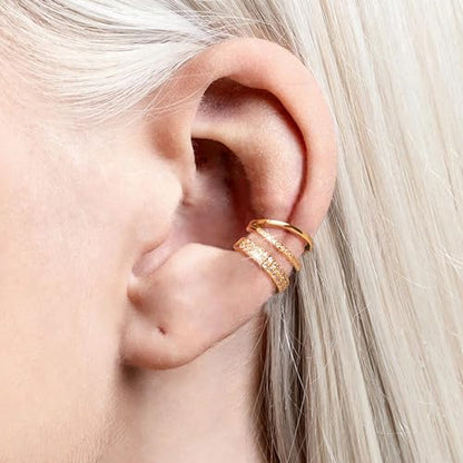 Gold Ear Cuffs Earrings for Women Non Piercing Clip on Cartilage Earrings | Trendy Gold Ear Cuff,Cartilage Clip on Earrings,Thin Huggie Hoop CZ Earring Set ,Fashion Jewelry,Non Tarnish,Gift - style: 2pc double cz-gd