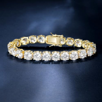 7.0MM Tennis Bracelet for Men Women,18K White/Yellow Gold Plated 7.0mm Round Cubic Zirconia Classic Tennis Bracelet - color: 7MM-Gold Plated, size: 6 inch