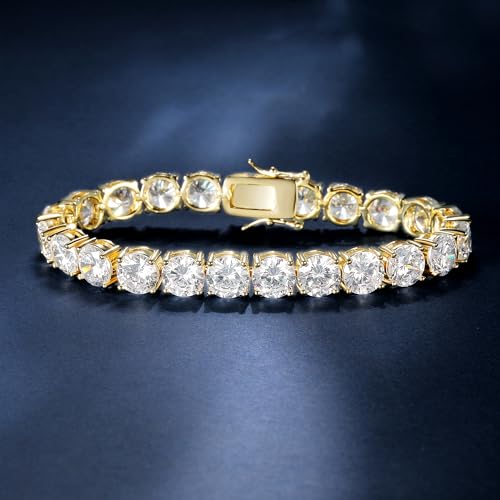 7.0MM Tennis Bracelet for Men Women,18K White/Yellow Gold Plated 7.0mm Round Cubic Zirconia Classic Tennis Bracelet - color: 7MM-Gold Plated, size: 8 inch