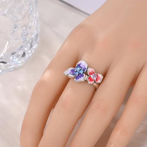 KUNSIR 925 Silver Cubic Zirconia Ring Size 7-9 Wedding Band Sterling Silver Eternity Ring Modern Style - style: Flower Ring