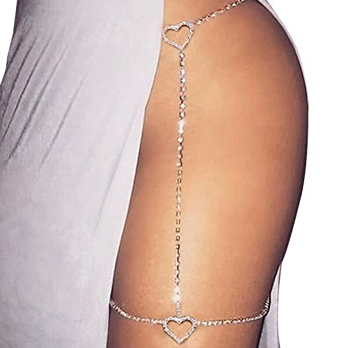 Rhinestone Heart Leg Chain Rhinestone Thigh Silver Crystal Leg Chain Waist Chain Belly Jewelry for Women Party(Waist)