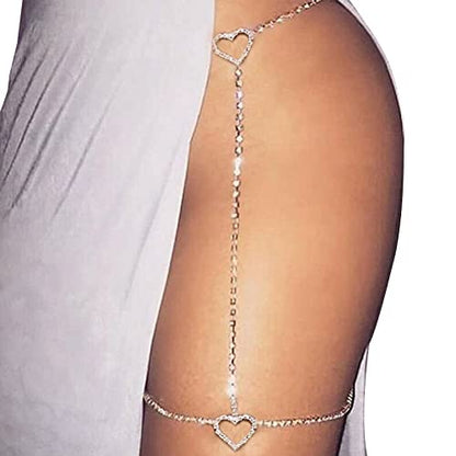 Rhinestone Heart Leg Chain Rhinestone Thigh Silver Crystal Leg Chain Waist Chain Belly Jewelry for Women Party(Waist)